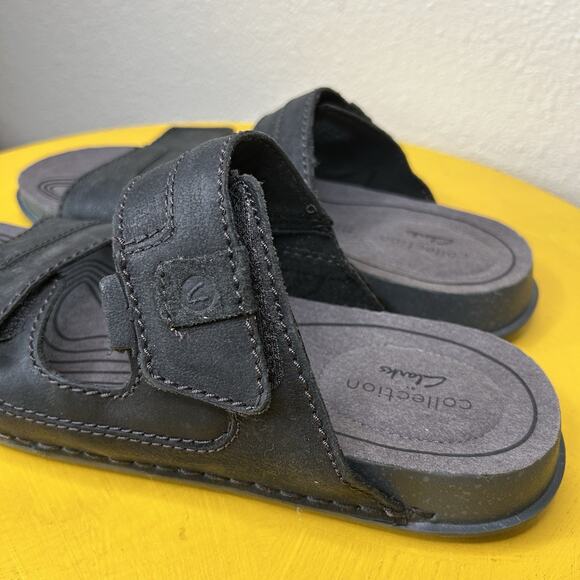 Clarks Crestview Men’s Size 8.5 Leather Extreme Comfort Black Easy Slide Sandals main image 10